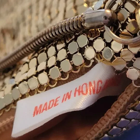 Vintage Gold Mesh Beaded Purse Made in Hong Kong Satin Interior - Picture 5 of 5